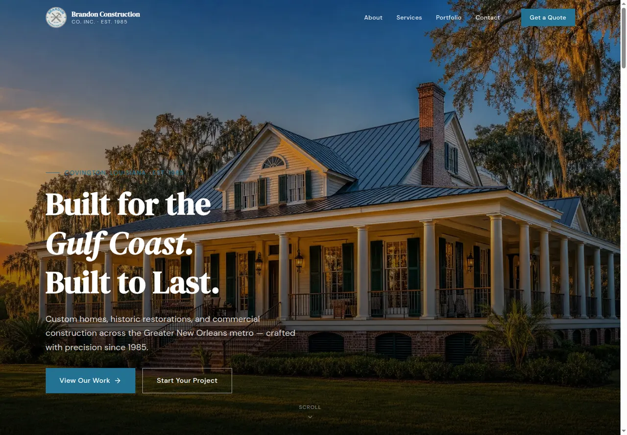 Brandon Construction Co. Inc. website, desktop view