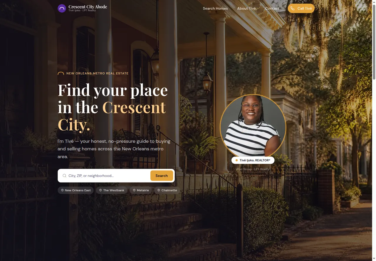 Crescent City Abode website, desktop view