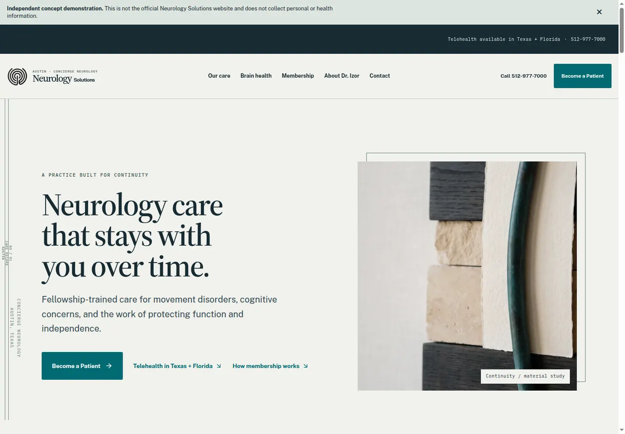 Neurology Solutions website, desktop view