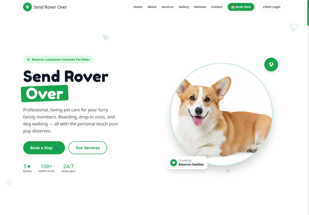 Send Rover Over website, desktop view