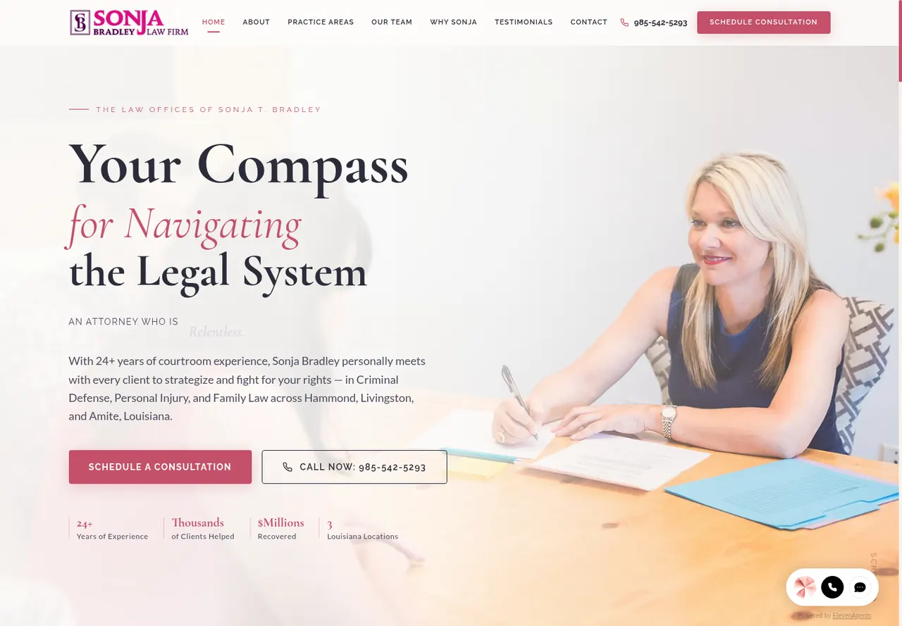 Sonja Bradley Law Firm website, desktop view